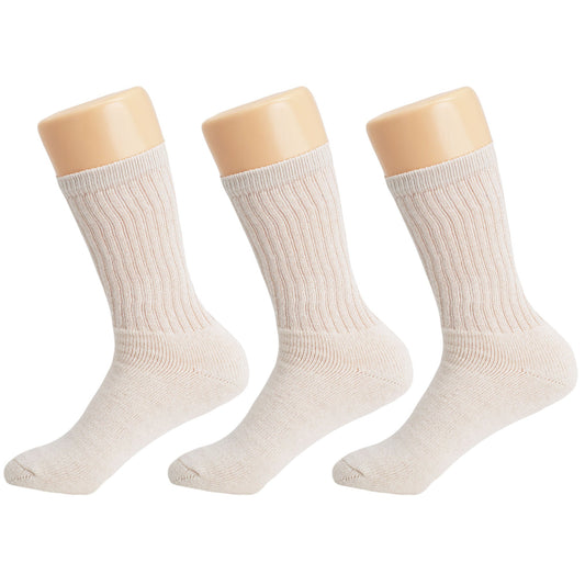 Women's Ecru Cotton Crew Socks 3 Pairs Cushioned Breathable Fit Shoe Size 5-10