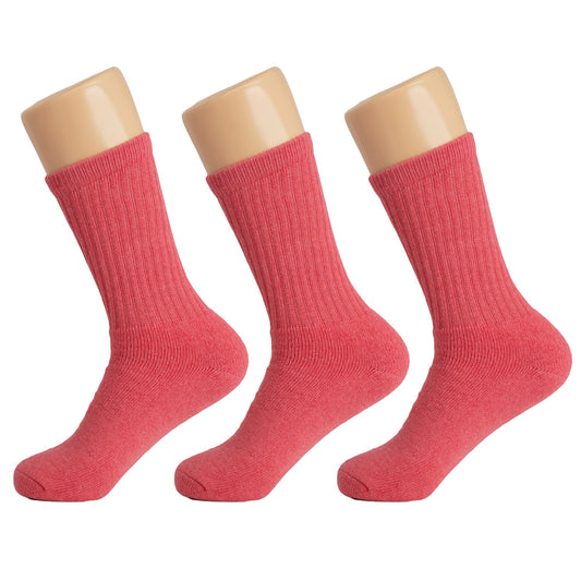 Womens Rose Red Cotton Crew Socks 3 Pack Size 5-10 Soft Breathable Cushioned Fit