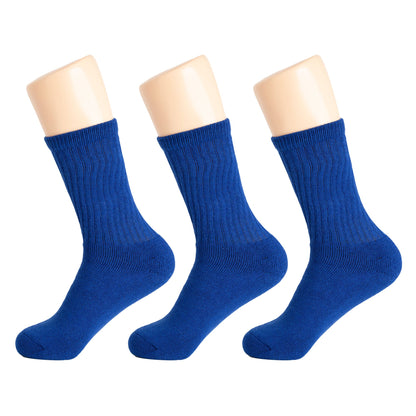Women's royal blue cotton crew socks, 3 pairs