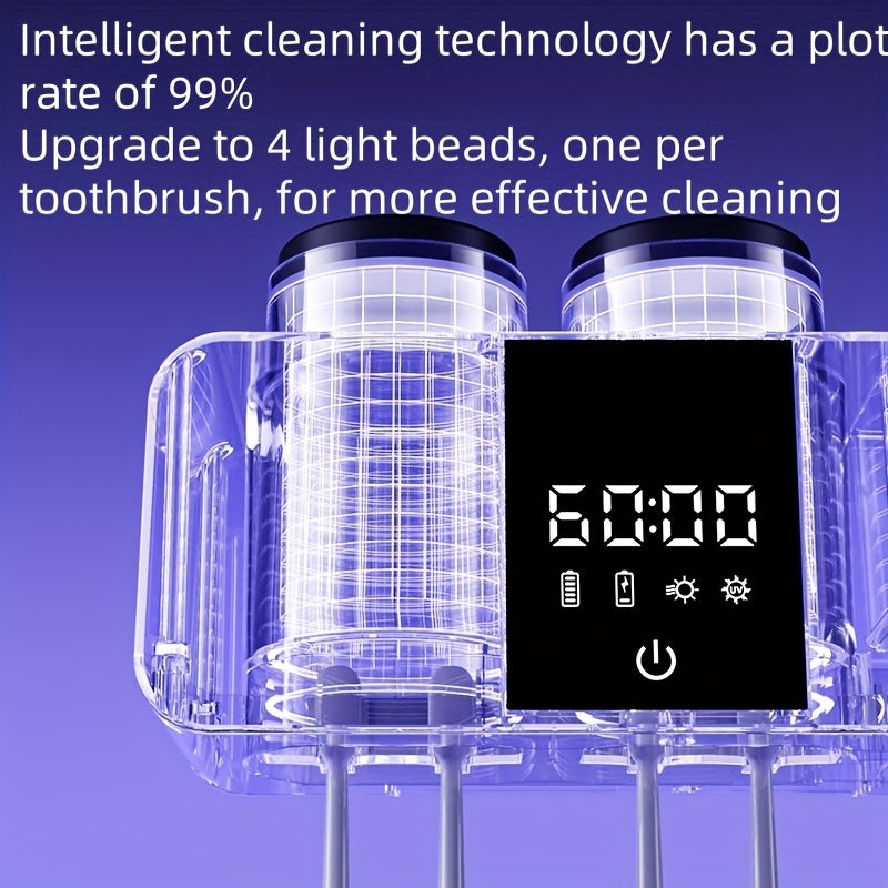 Smart Toothbrush Holder UV Sterilizer Wall Mount USB Charging 4 Brush Slots 2 Cups