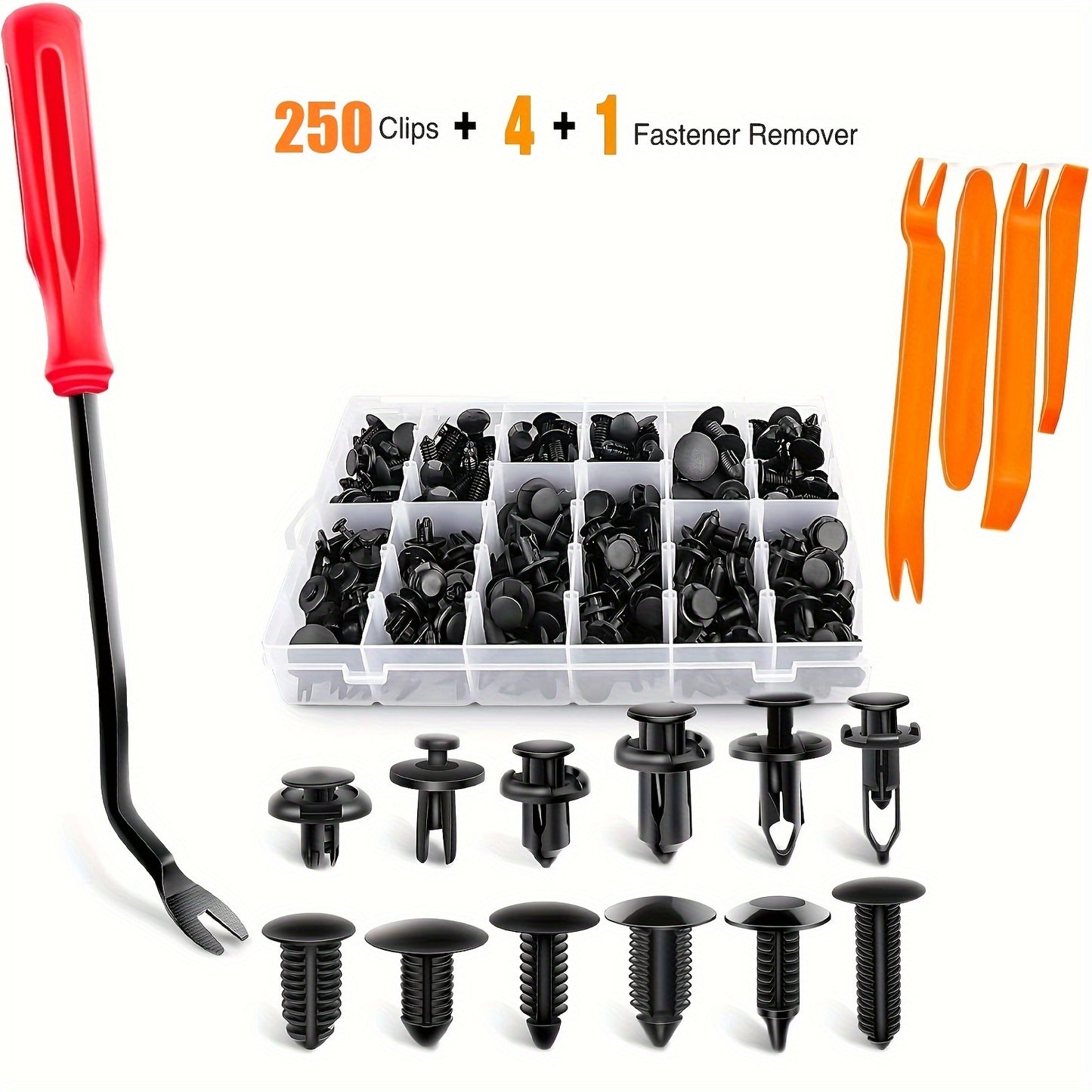 250pcs Universal Car Bumper Clips & Push Rivet Fasteners Kit with Box