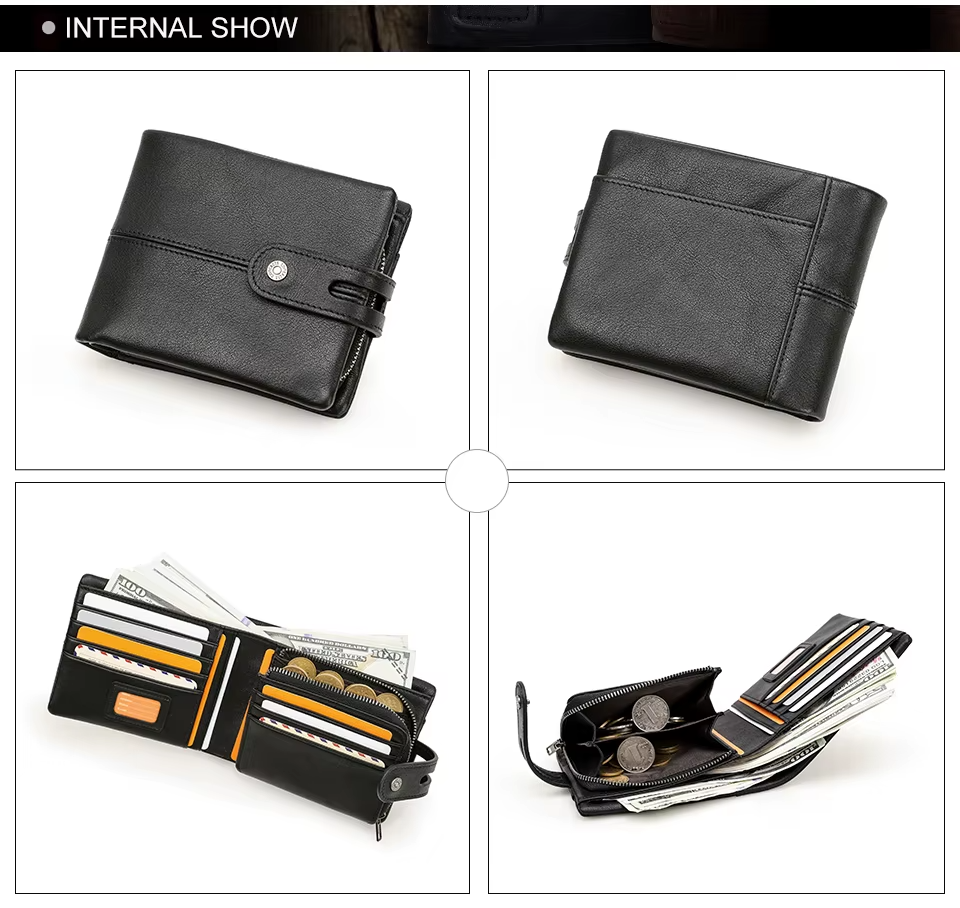 Genuine Leather Men Wallet RFID Blocking Short Coin Purse with Card Slots