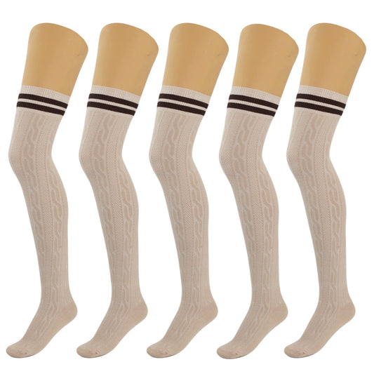 5 Pairs Over the Knee Thigh High Cotton Socks Women Soft Warm Stretchy Stockings