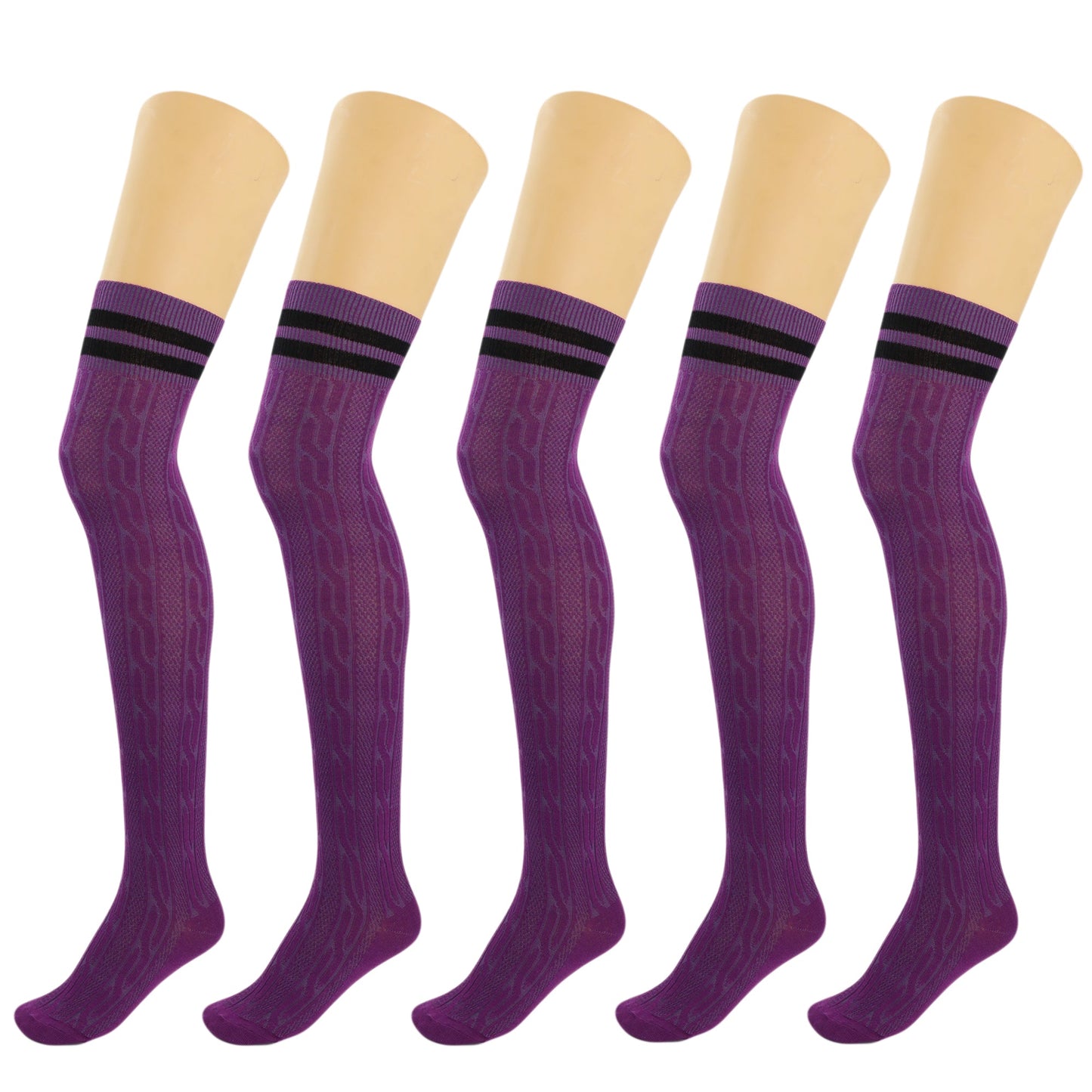 5 Pairs Over the Knee Thigh High Cotton Socks Women Soft Warm Stretchy Stockings