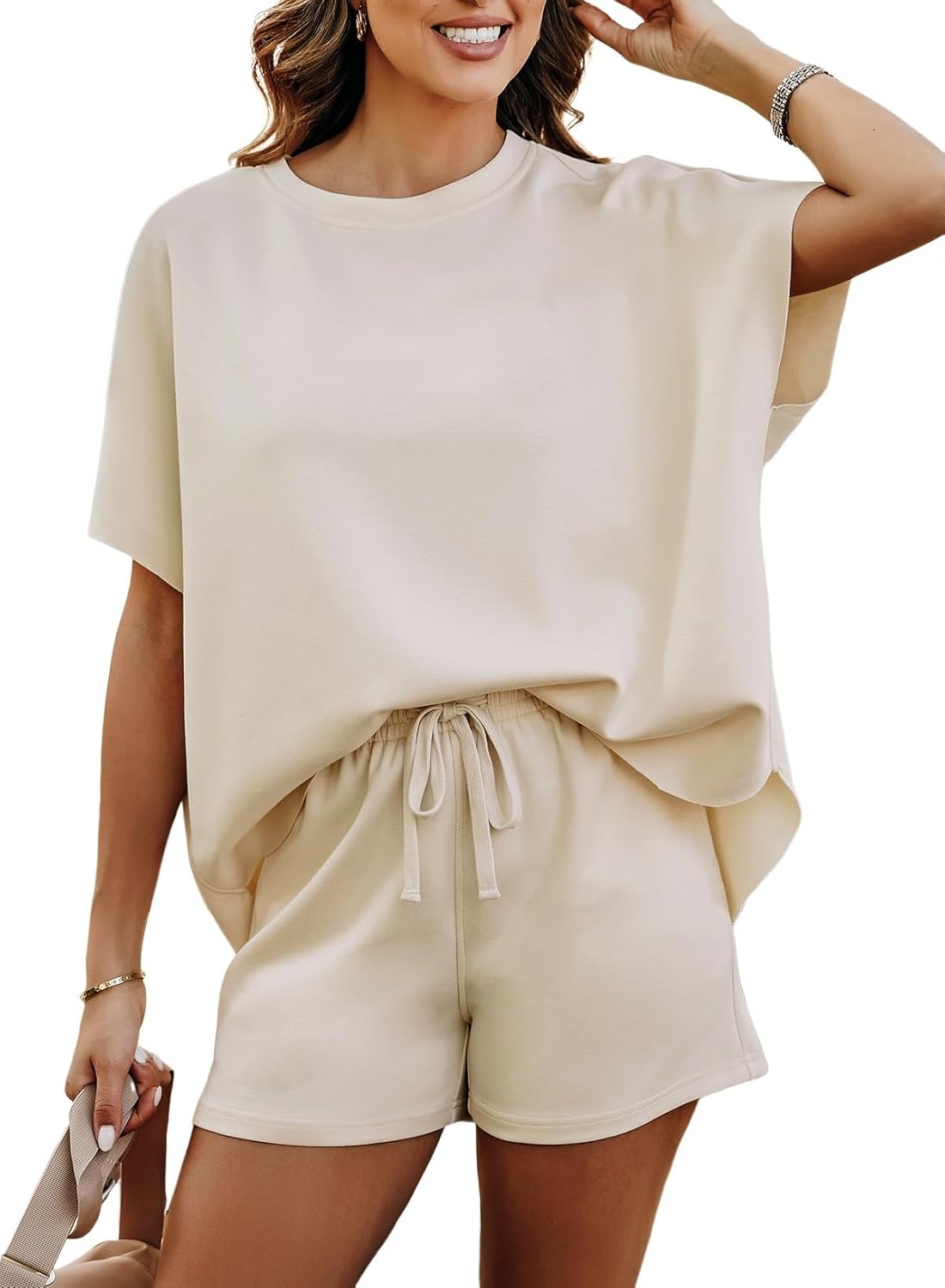 Women’s 2-Piece Lounge Set Oversized Top and Shorts Soft Pajama Outfit S-2XL