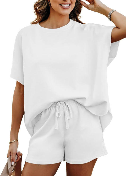 Women’s 2-Piece Lounge Set Oversized Top and Shorts Soft Pajama Outfit S-2XL
