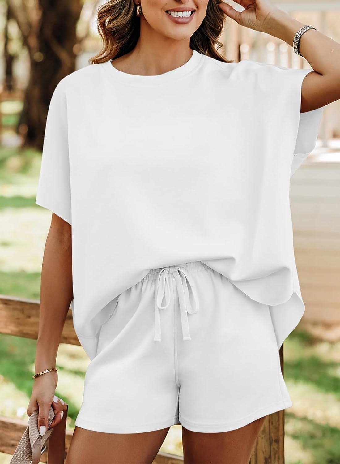 Women’s 2-Piece Lounge Set Oversized Top and Shorts Soft Pajama Outfit S-2XL