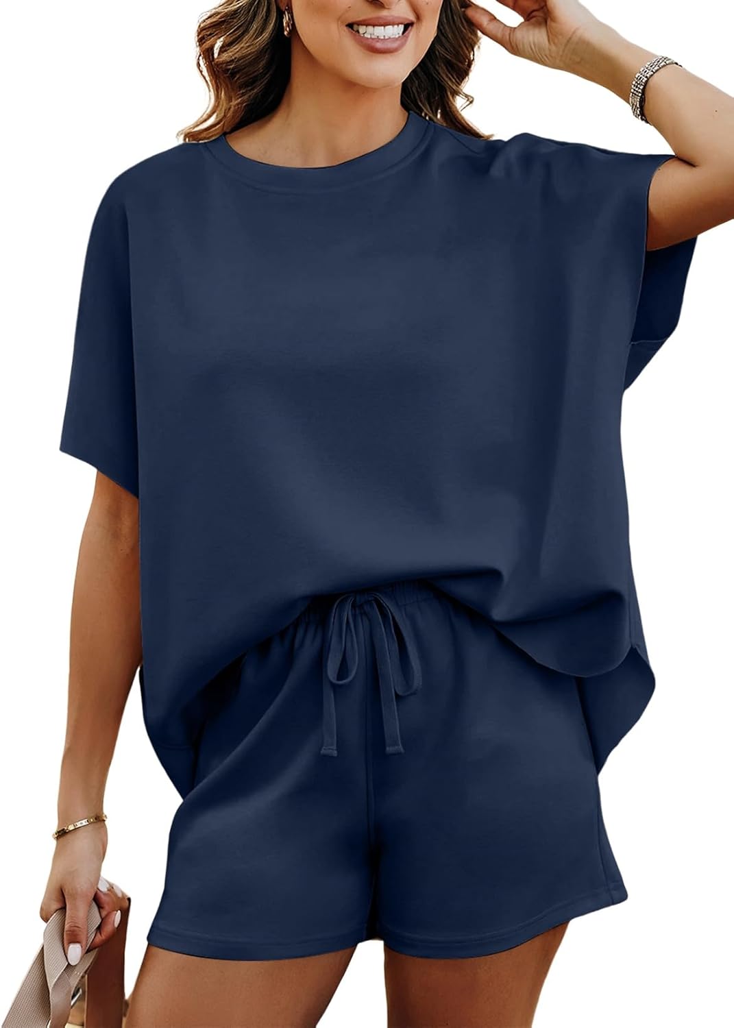 Women’s 2-Piece Lounge Set Oversized Top and Shorts Soft Pajama Outfit S-2XL