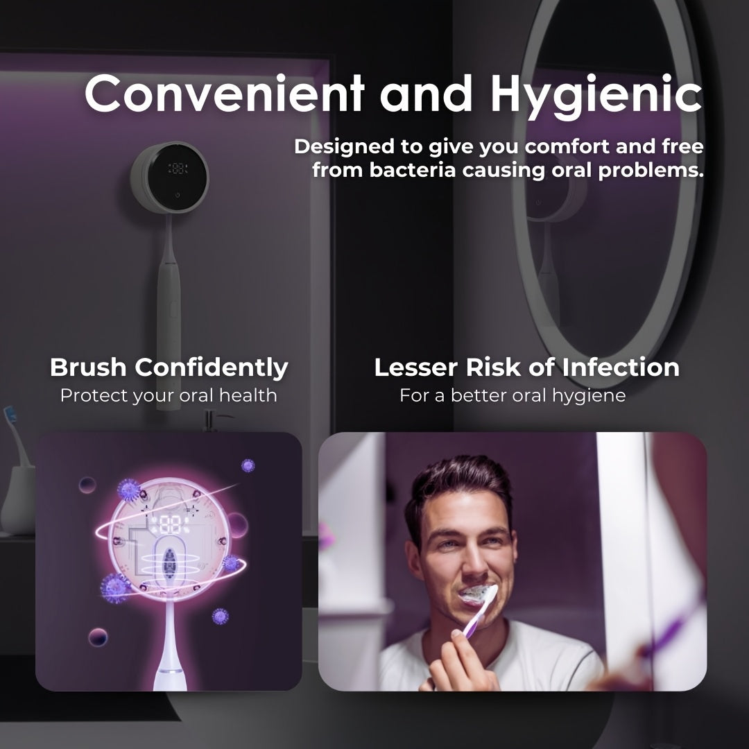 Smart Toothbrush Dryer Wall Mount USB LED Display Rotating Sterilizer ABS White