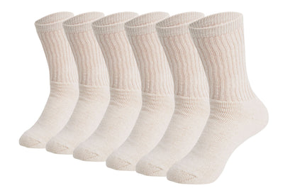 Men's cushioned cotton crew socks, 6 pairs, in ecru