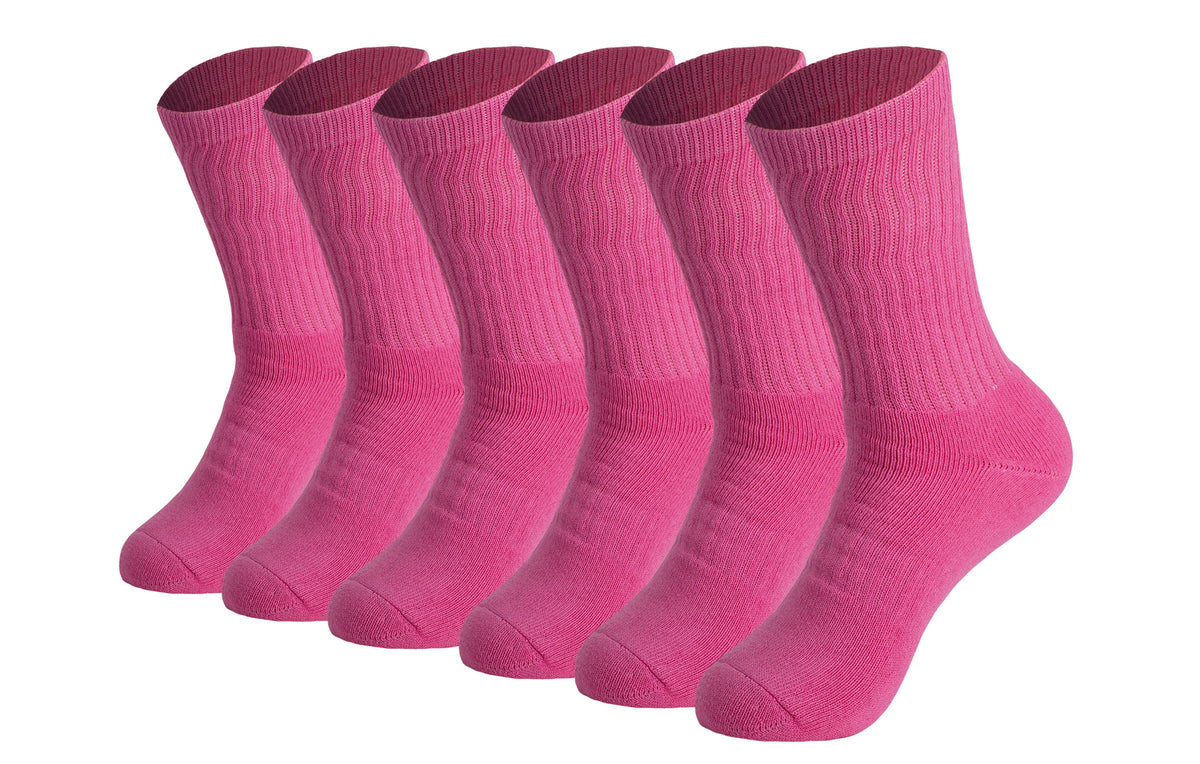Six-pair pack of hot pink cotton crew socks