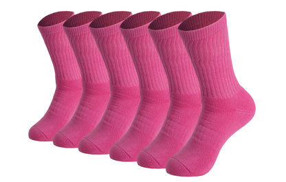 Men's cushioned cotton crew socks, 6 pairs, in hot pink