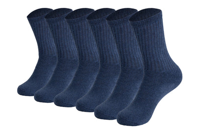 Men's cushioned cotton crew socks, 6 pairs, in indigo blue