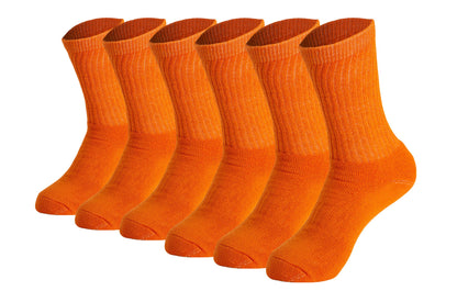 Men's cushioned cotton crew socks, 6 pairs, in orange