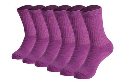 Men's cushioned cotton crew socks, 6 pairs, in purple