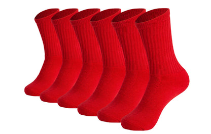 Men's cushioned cotton crew socks, 6 pairs, in red