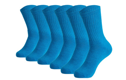 Men's cushioned cotton crew socks, 6 pairs, in turquoise