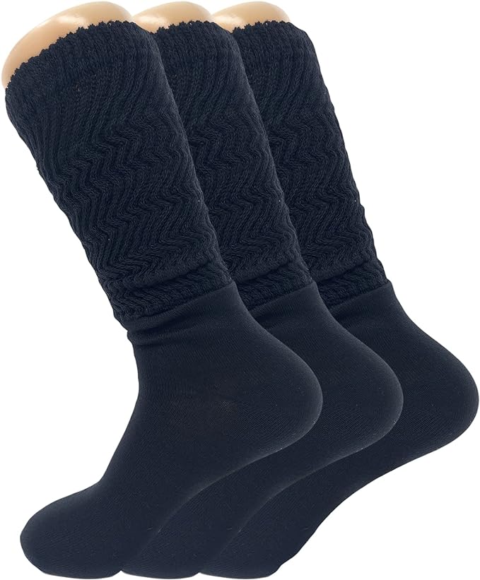 3 Pairs Women's Knee High Slouch Socks for Boots Dance Fall Soft Cotton Size 9-11
