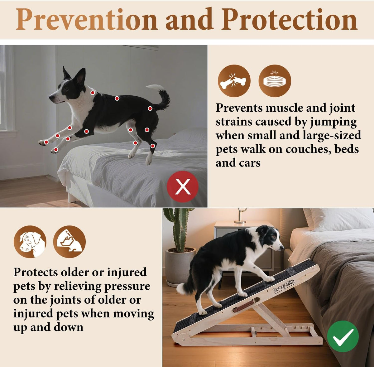 Folding Wooden Pet Ramp Black Carpet Carry Handle Open Box