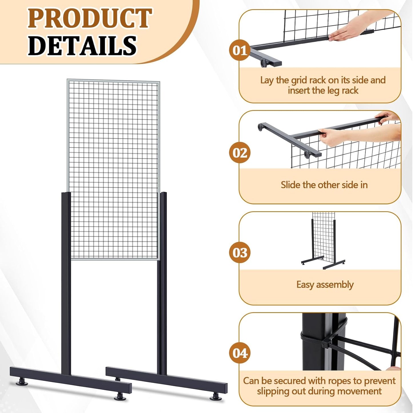 Grid Wall Panel Legs Set of 4 Heavy Duty T Base Retail Display Stand Black
