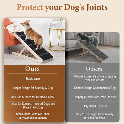 Folding Wooden Pet Ramp Black Carpet Carry Handle Open Box