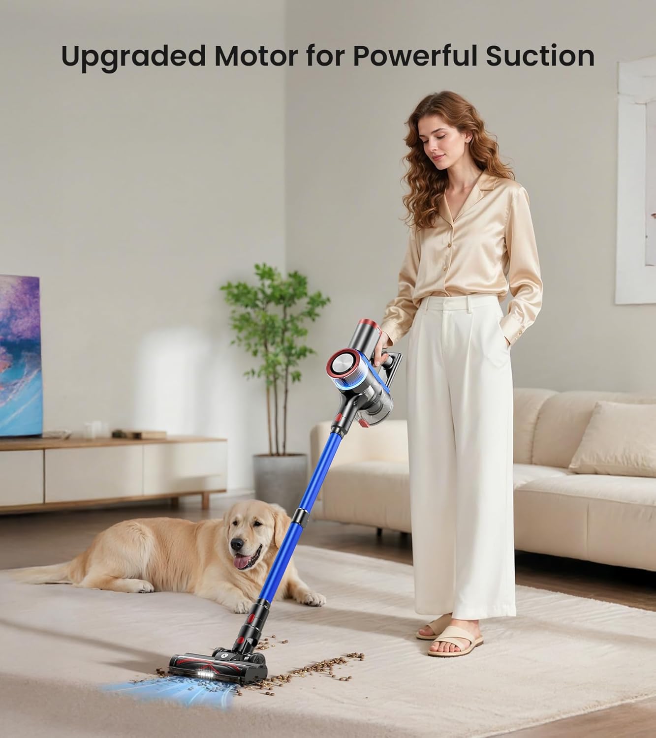NADALY Cordless Stick Vacuum Cleaner 500W 40KPA Pet Hair Hardwood Floor
