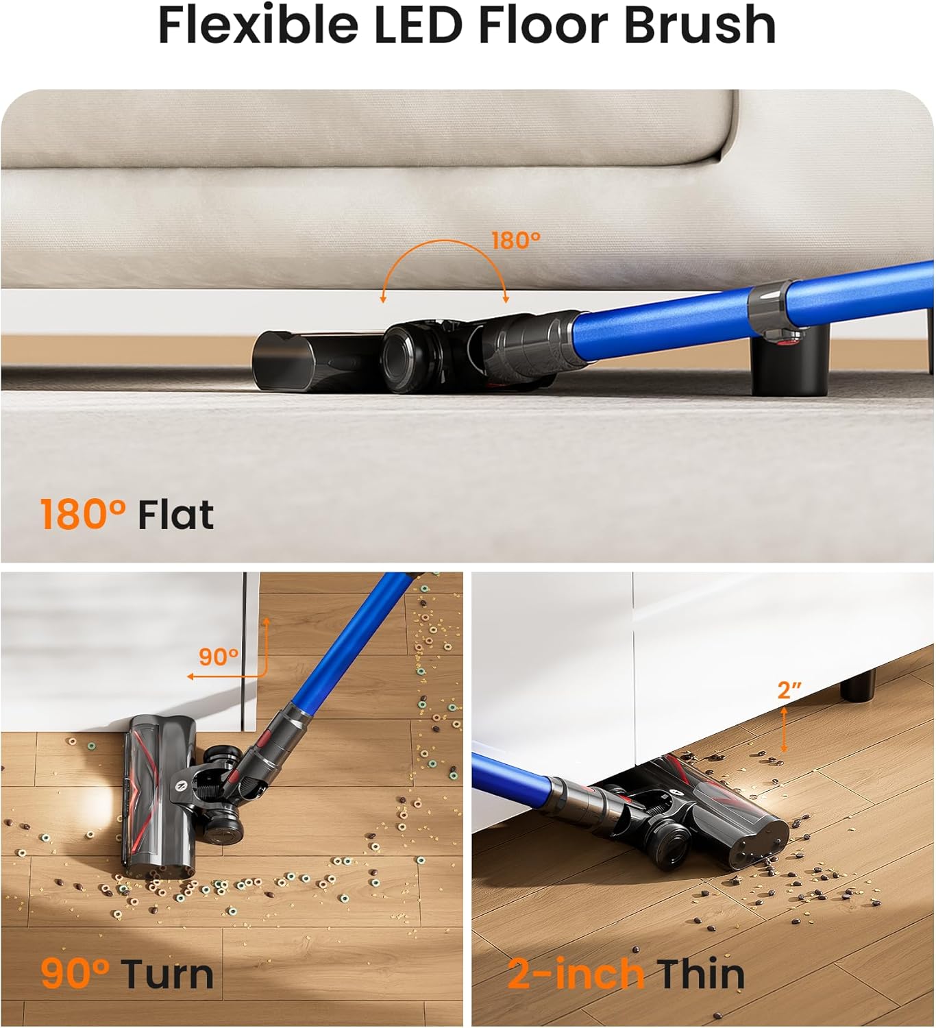 NADALY Cordless Stick Vacuum Cleaner 500W 40KPA Pet Hair Hardwood Floor