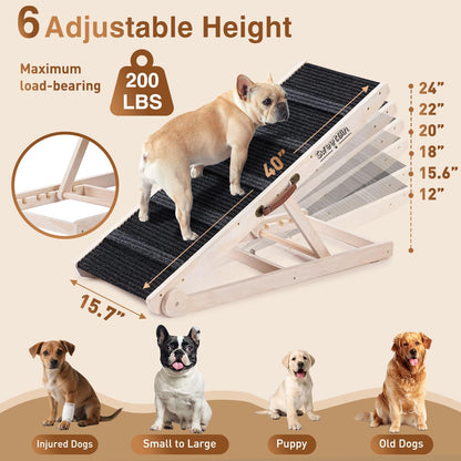 Folding Wooden Pet Ramp Black Carpet Carry Handle Open Box