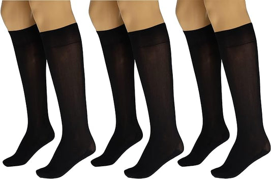 3 Pairs Women’s Sheer Knee High Stockings 70 Denier Massage Sole Reinforced Toe