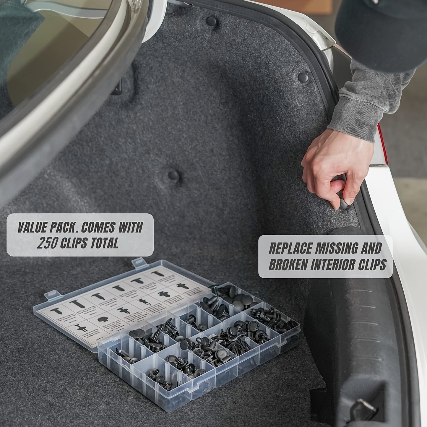 250pcs Universal Car Bumper Clips & Push Rivet Fasteners Kit with Box