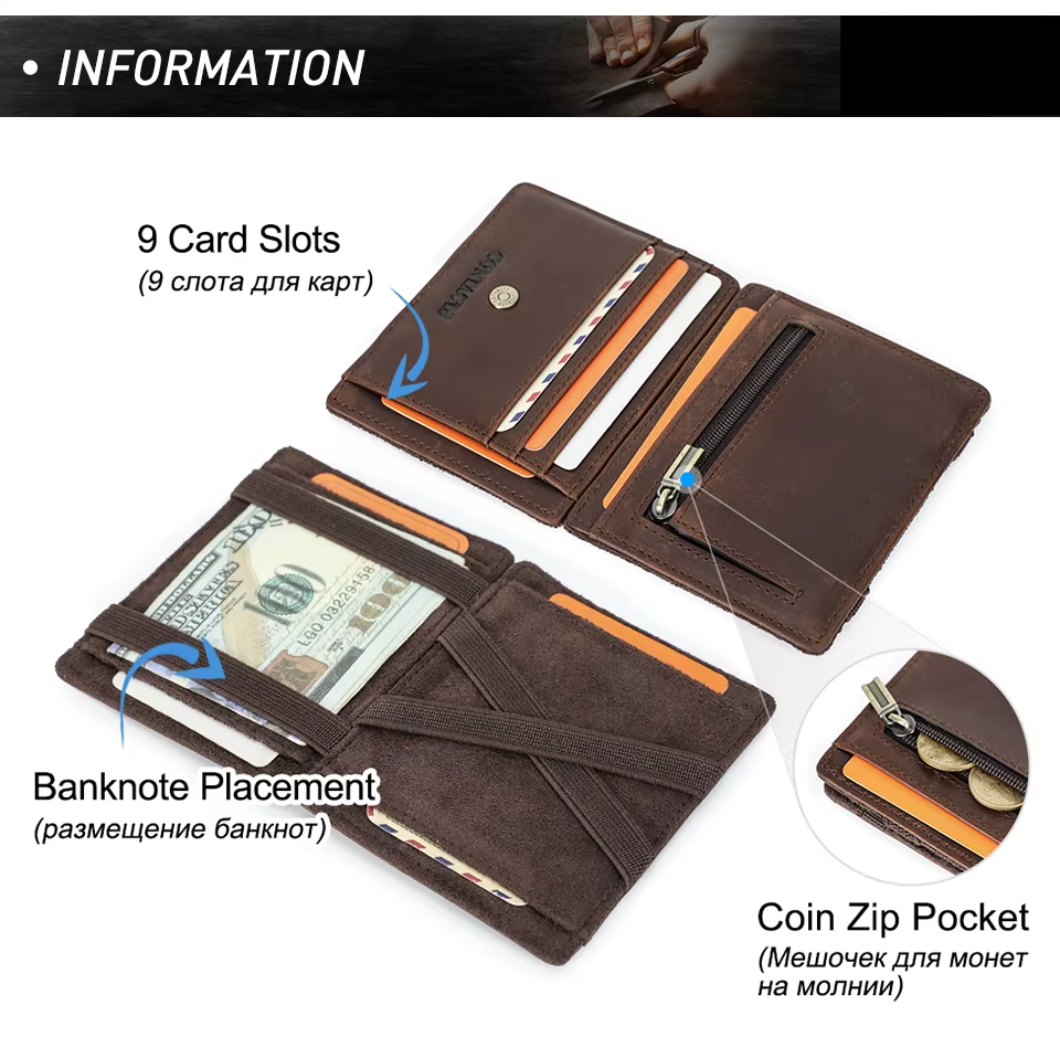 Genuine Leather RFID-Blocking Card Holder Wallet – Slim & Secure Design