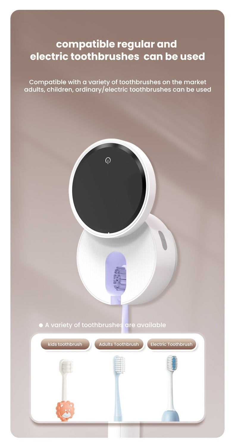 Smart Toothbrush Dryer Wall Mount USB LED Display Rotating Sterilizer ABS White