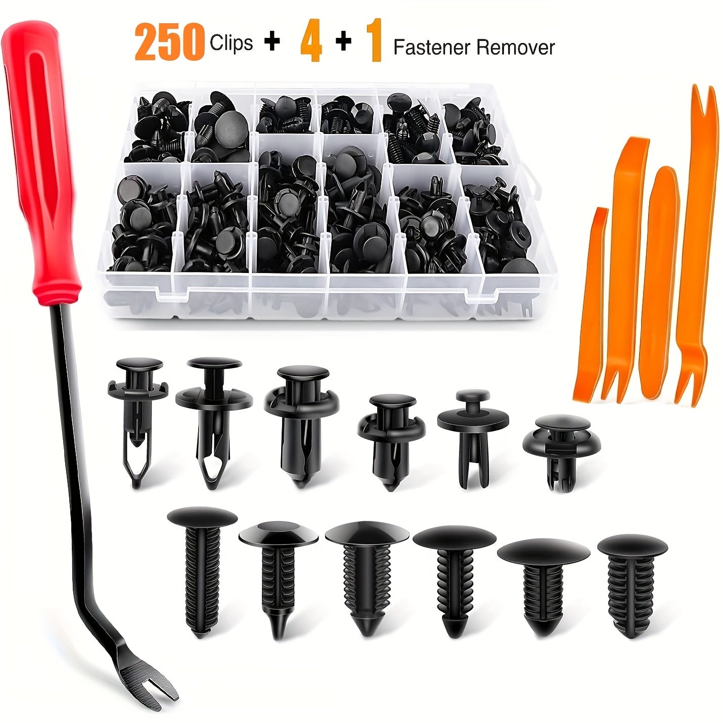 250pcs Universal Car Bumper Clips & Push Rivet Fasteners Kit with Box