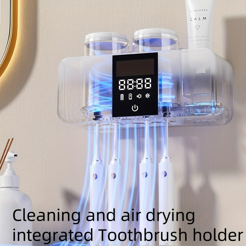 Smart Toothbrush Holder UV Sterilizer Wall Mount USB Charging 4 Brush Slots 2 Cups