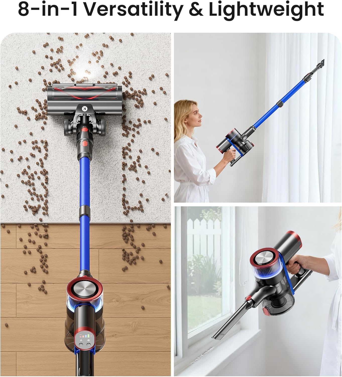 NADALY Cordless Stick Vacuum Cleaner 500W 40KPA Pet Hair Hardwood Floor