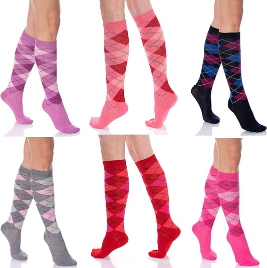 6 Pairs Women’s Colorful Knee High Socks Soft Combed Cotton Size 9-11 Boot Fit