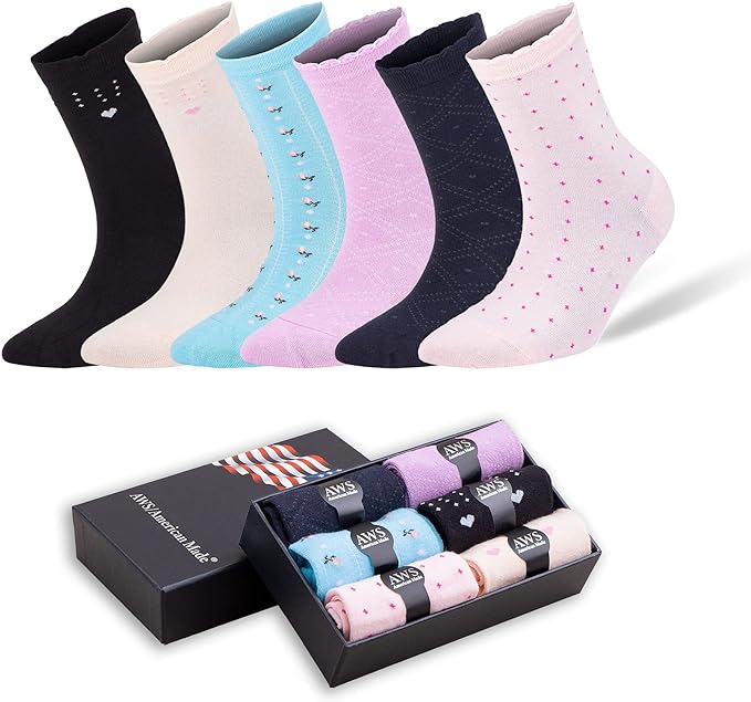 6 Pairs Women's Bamboo Crew Socks Size 6-9 Seamless Moisture Wicking Gift Box
