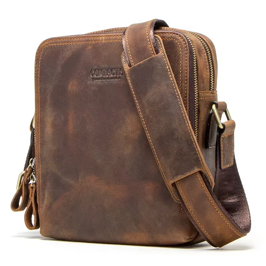 Men's Genuine Leather Messenger Bag Vintage Crossbody Shoulder Bag for iPad Mini