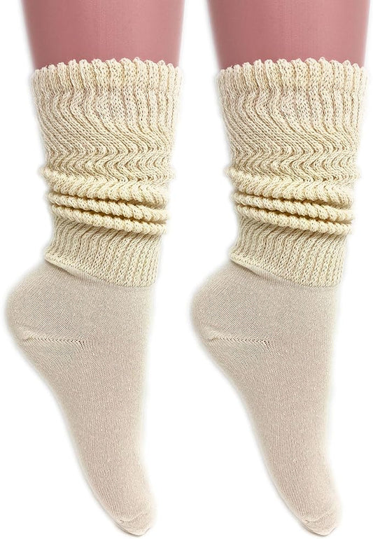 2 Pairs Women's Cotton Slouch Socks Size 9-11 – Soft Breathable Thin Yoga Crew