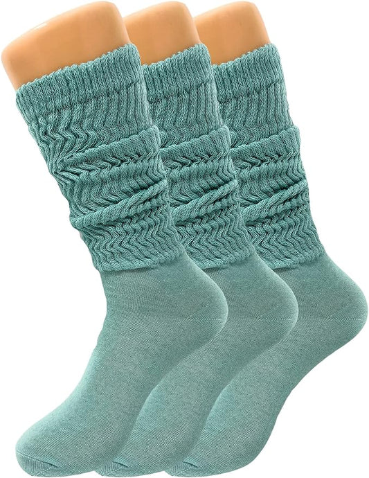 3 Pairs Women's Knee High Slouch Socks for Boots Dance Fall Soft Cotton Size 9-11