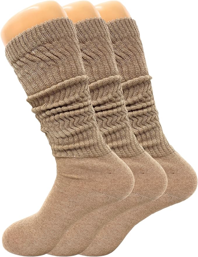 3 Pairs Women's Knee High Slouch Socks for Boots Dance Fall Soft Cotton Size 9-11