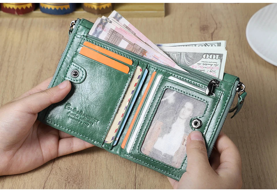 Men’s Genuine Leather Short Wallet with Coin Pocket & Card Holder