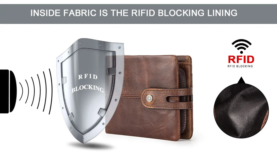 Genuine Leather Men Wallet RFID Blocking Short Coin Purse with Card Slots
