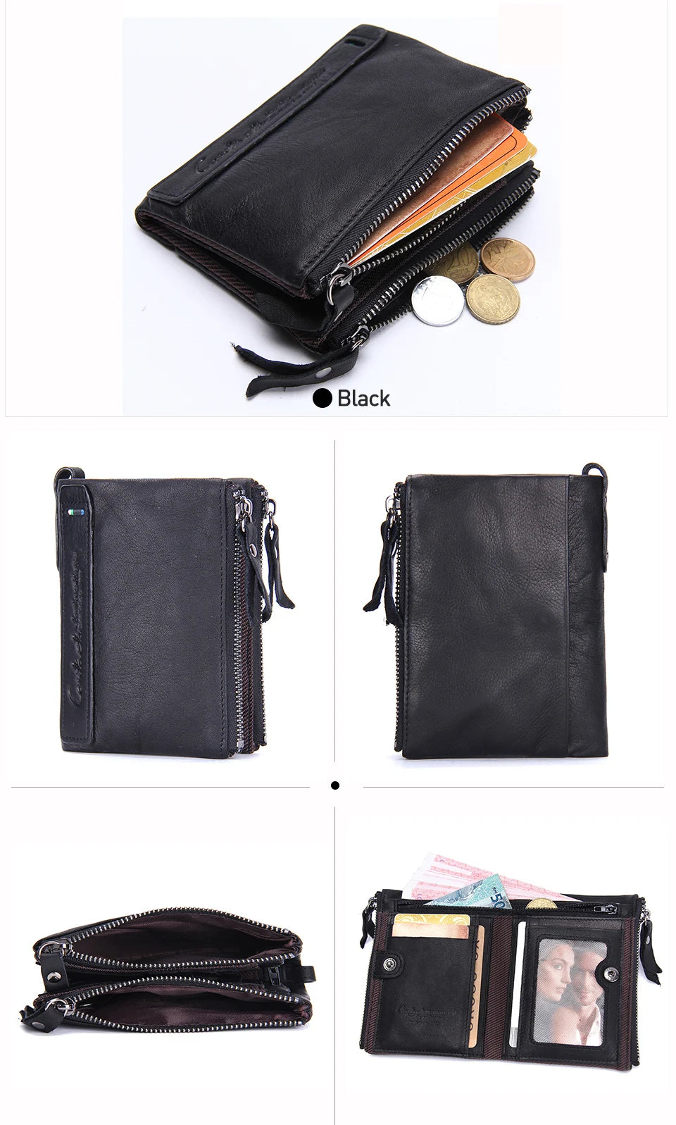Men’s Genuine Leather Short Wallet with Coin Pocket & Card Holder