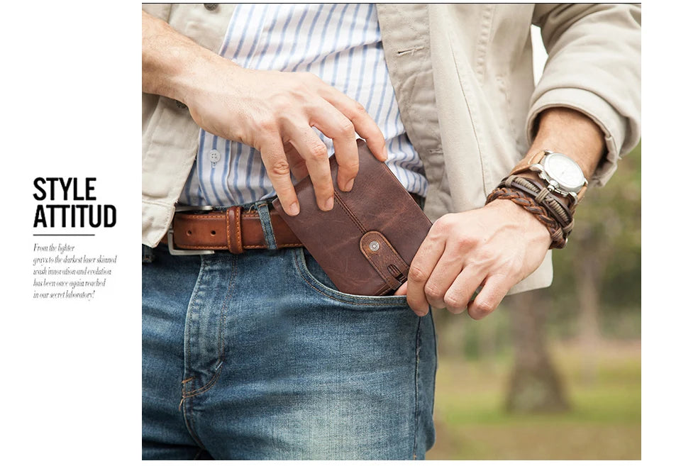 Genuine Leather Men Wallet RFID Blocking Short Coin Purse with Card Slots