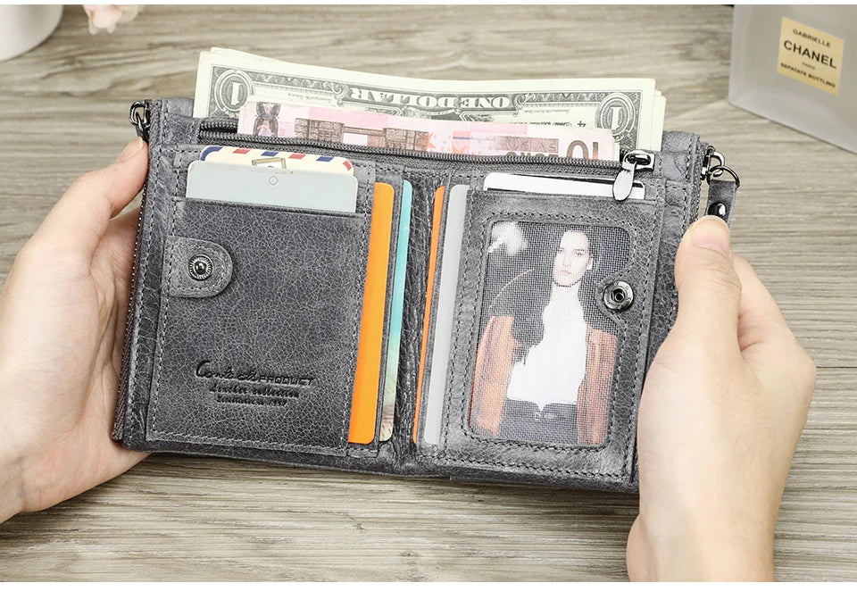 Men’s Genuine Leather Short Wallet with Coin Pocket & Card Holder