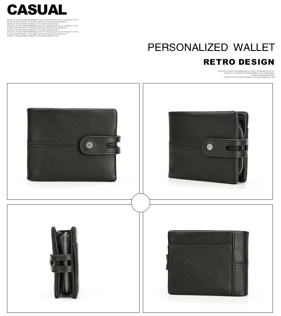 Genuine Leather Men Wallet RFID Blocking Short Coin Purse with Card Slots