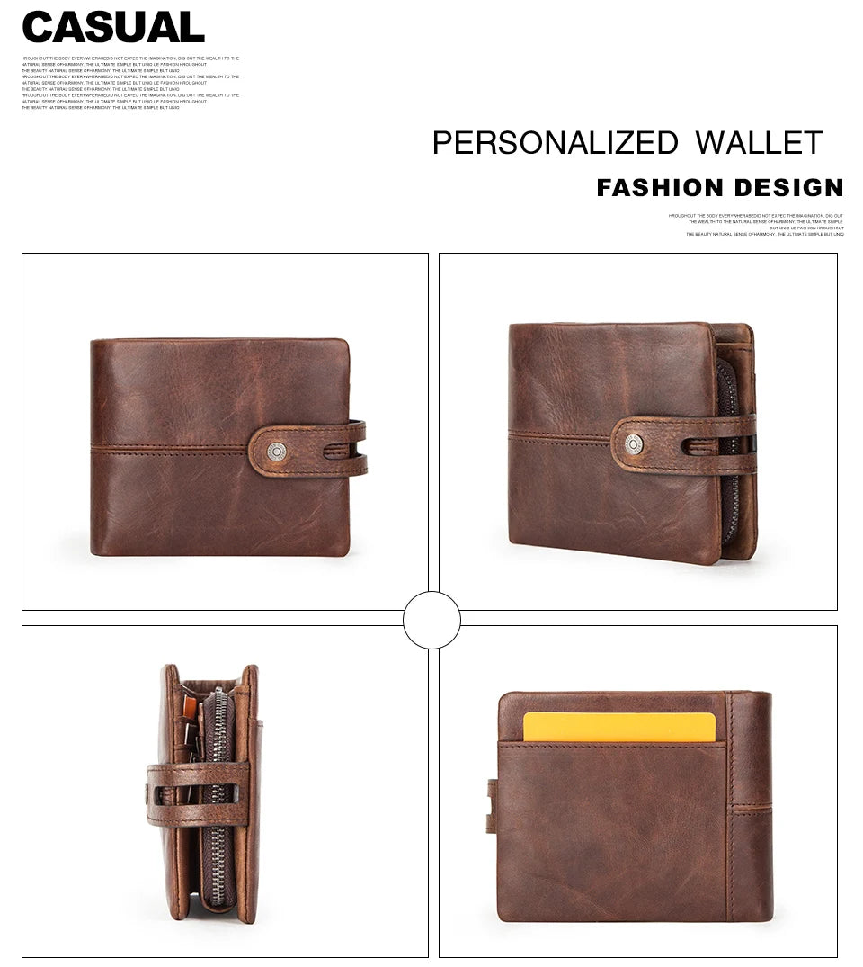 Genuine Leather Men Wallet RFID Blocking Short Coin Purse with Card Slots