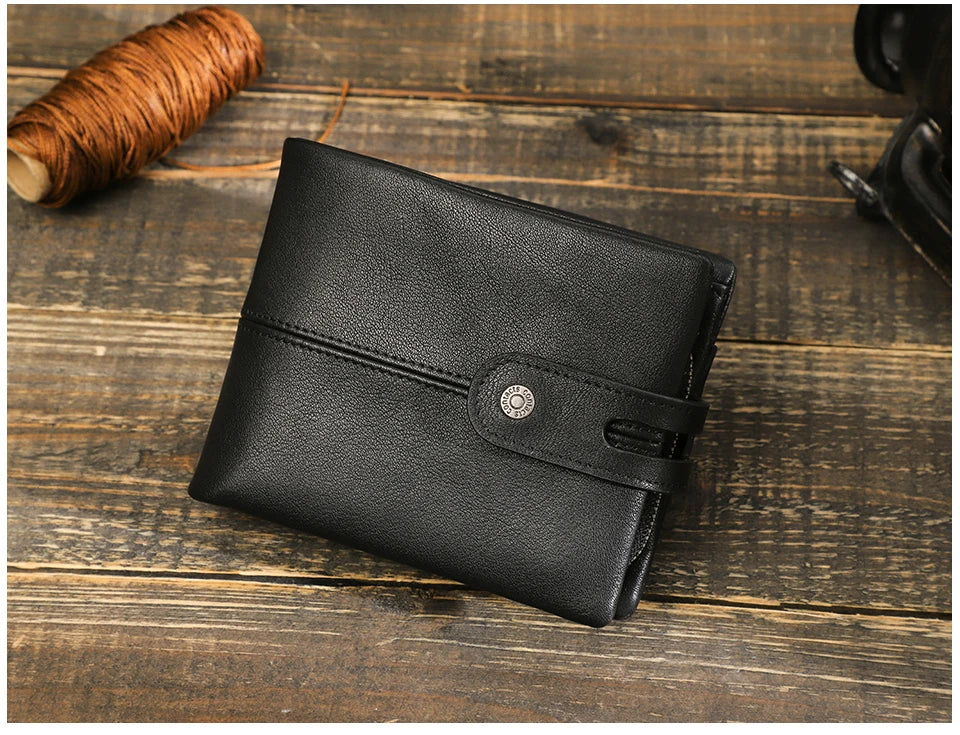 Genuine Leather Men Wallet RFID Blocking Short Coin Purse with Card Slots