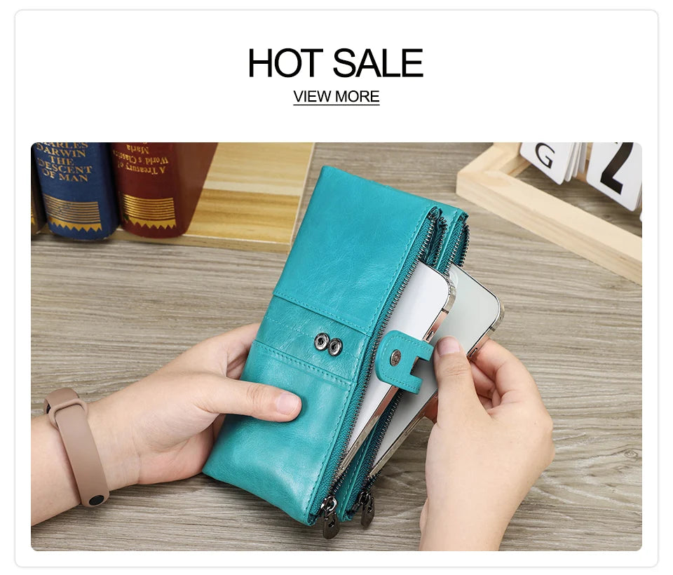 Men’s Genuine Leather Clutch Wallet Long Zipper Coin Purse & Card Holder